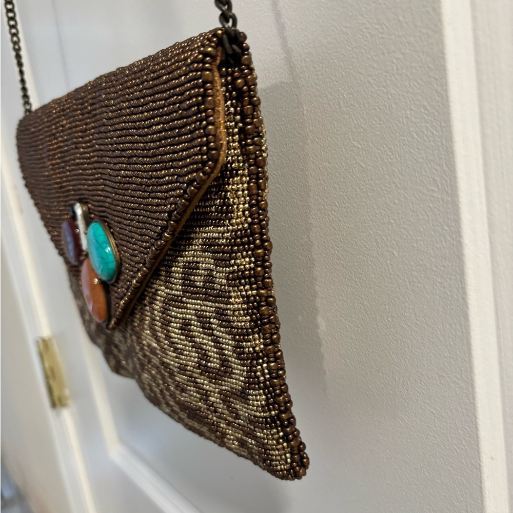 NWT Mary Frances Gold and Brown Handcrafted Gemstone Beaded Handbag - Picture 3 of 15